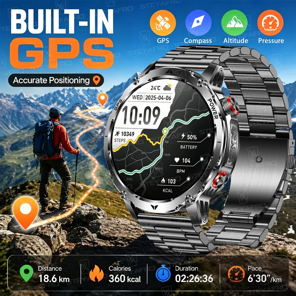 Smartwatch M Active - Militaire smartwatch voor heren met GPS,