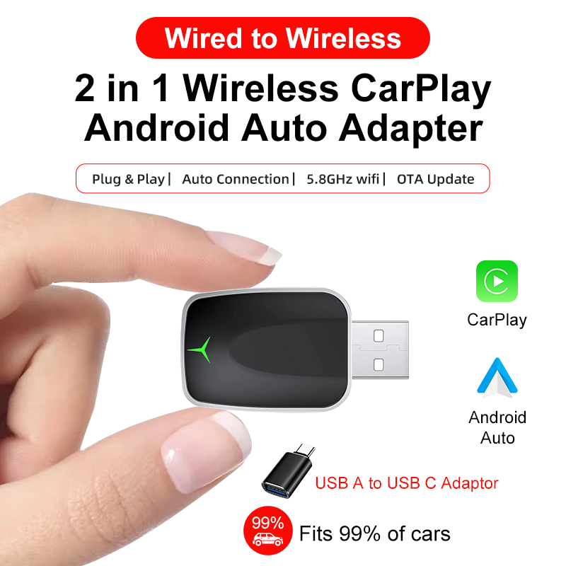 Smartwatch Universal - 2026 Nieuwe Draadloze CarPlay Adapter 2-in-1