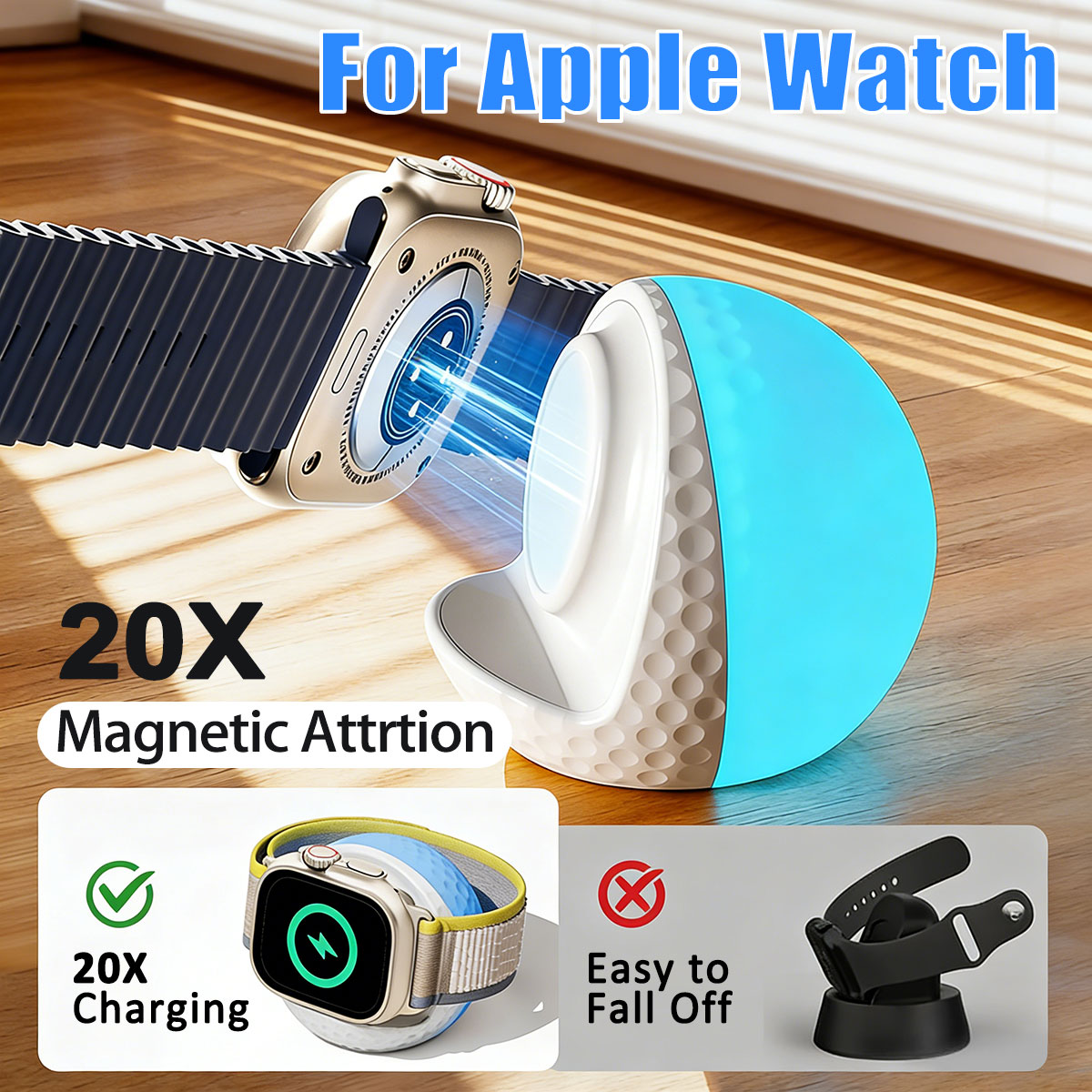 Watch Charging Dock - Draagbare RGB-verlichte draadloze oplaadstandaard voor Apple