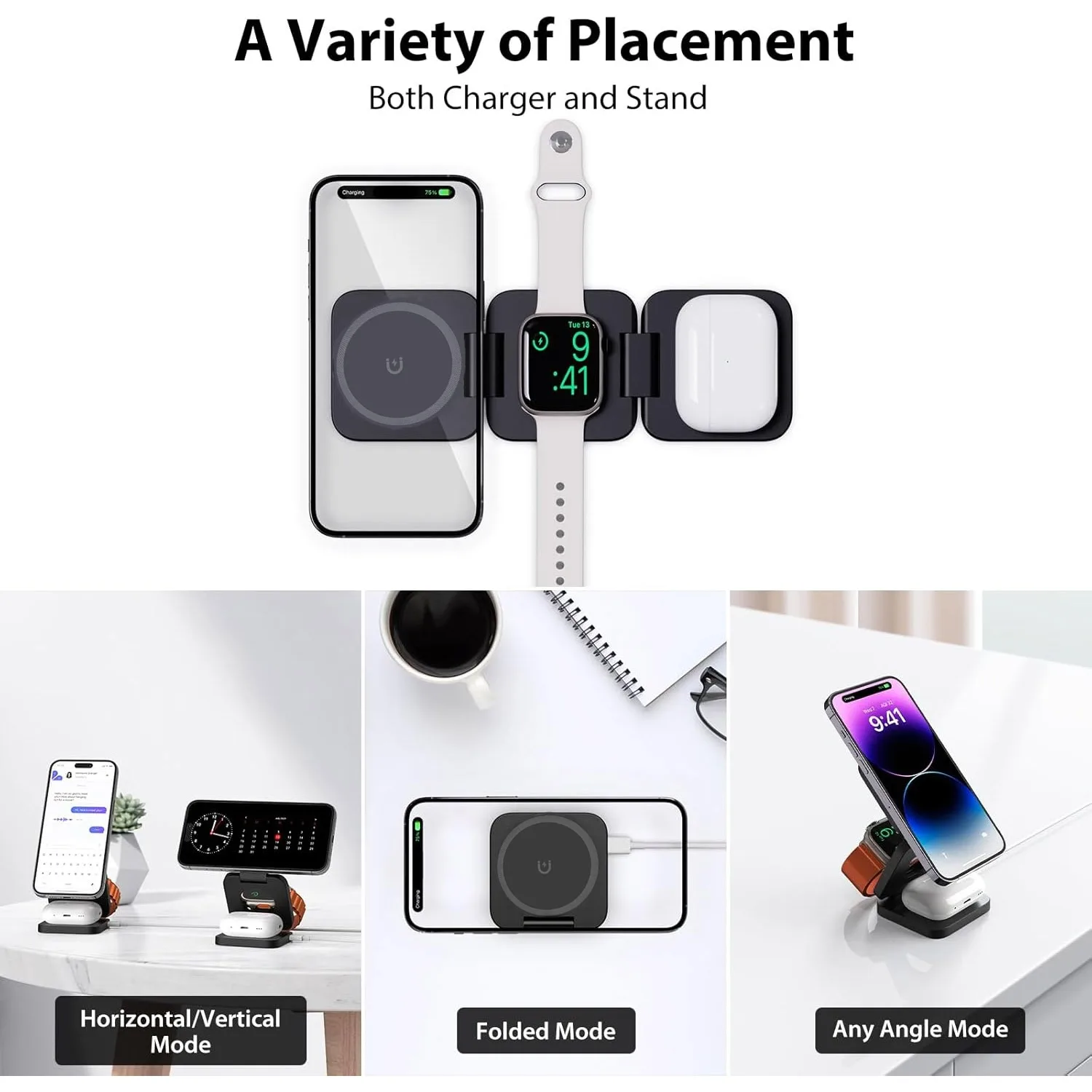 Opvouwbare 3-in-1 snelle draad - Wireless Charger Watch recensie en prijs
